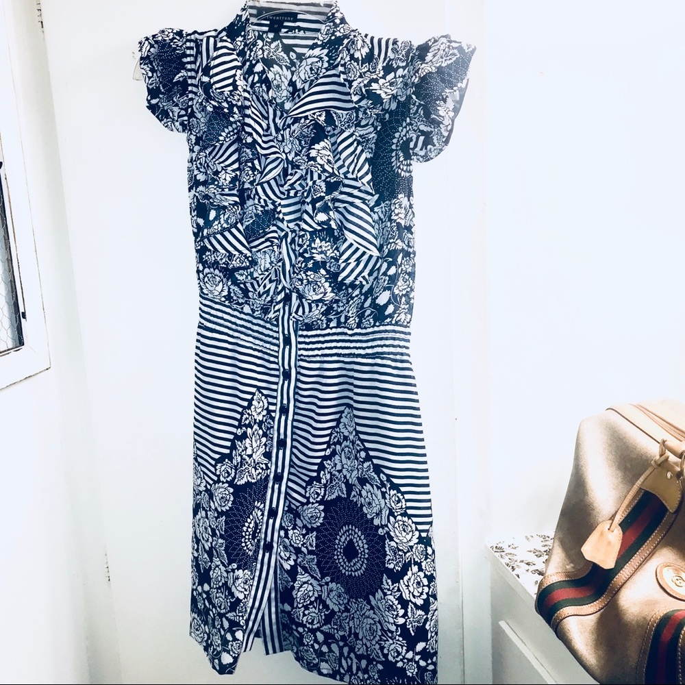 Floral & Navy/White Stripe Mini Dress